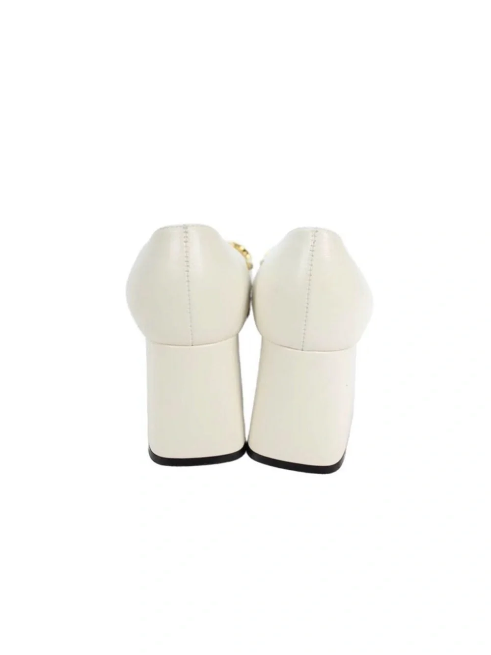 Gucci Cream Leather Horsebit Block Heel Pump